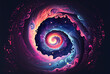 Twisted cosmic vortex abstract background, spiral celestial fantasy starry galaxy wormhole swirl, imitation of watercolor painting created with Generative AI technology