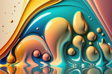 Poster - abstract colorful background with water surface waves and oil drips. Generative AI