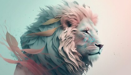 Wall Mural - Lion animal abstract wallpaper in pastel colors generative ai 