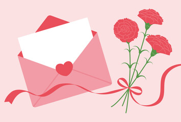 vector background with a bouquet of carnations and a letter for banners, cards, flyers, social media wallpapers, etc.
