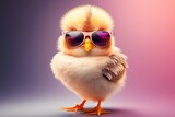 Fototapeta Zwierzęta - Sweet and funny baby chick wearing in fashion sunglasses. Generative AI