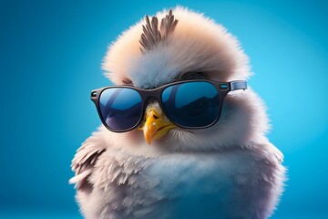 Sweet and funny baby chick wearing in fashion sunglasses. Generative AI