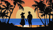 romantic couple on a beach at sunset colorful illustration new quality universal joyful holiday creative wedding hohey moon stock image travelillustration wallpaper design, Generative AI