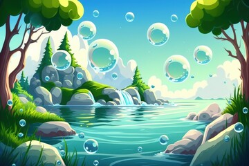 Wall Mural - White bubbles in the background of the water. Generative AI