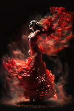 Portrait Of Beautiful Young Woman Dancing Flamenco, Flamenco Dancer Illustration, Feria Performance, Generative AI