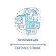 © IMG visuals icons - Messenger ads turquoise concept icon. Communication in chat. Social media promo abstract idea thin line illustration. Isolated outline drawing. Editable stroke. Arial, Myriad Pro-Bold fonts used