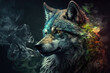 Wolf Animal smoking ganja weed illustration generative ai
