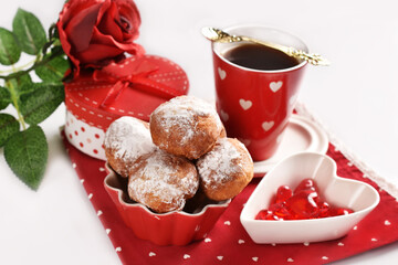 Sticker - Delicious mini donuts and a cup of coffee for Valentine