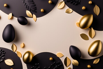 Wall Mural - Elegant stylish Easter background with gold and black decor. Template for Design. Mock Up. AI generated.