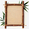 Bamboo frame with burlap canvas and ropes, blank and empty background for home decor or craft design. Natural texture of wooden plant sticks and bamboo border adds a touch of rustic or jungle style