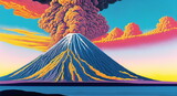 Fototapeta Panele - Volcano eruption smoke landscapes digital painting illustation. Ai generated for canvas wall art