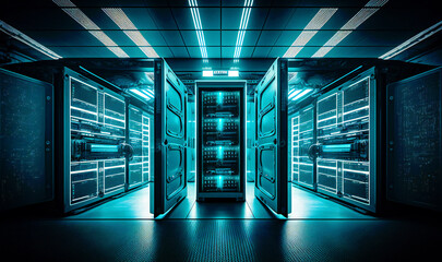 A massive online data center, storing and processing information for millions of users