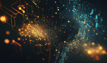 Data technology represented through abstract connecting dots and lines on a dark background
