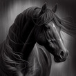 portrait of a horse - charcoal drawing - black horse - AI Generated