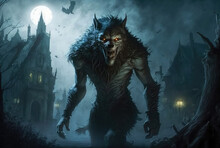 Scary Werewolf With Glowing Eyes. Generative AI