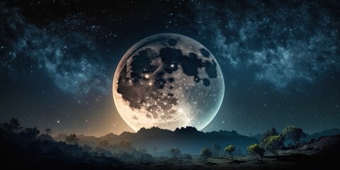 full moon in night starry sky. generative ai