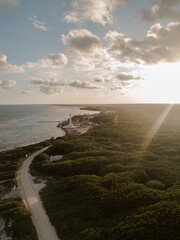 Wall Mural - Aerial view of sunset in Mahahual, Mexico