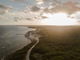 Poster - Aerial view of sunset in Mahahual, Mexico