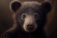 Close Up Portrait Ai Generated Illustration Of A Newborn Baby Brown Bear Cub