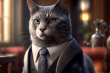 Portrait Of Cat Dressed In A Formal Business Suit