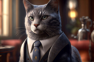 portrait of cat dressed in a formal business suit