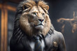 portrait of lion dressed in a formal business suit