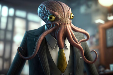 Sticker - portrait of octopus dressed in a formal business suit