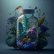 Nature in a jar. Undersea world. Concept. AI generation