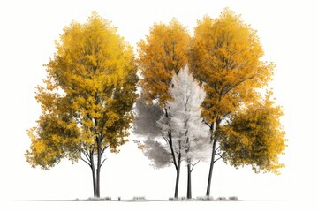 Wall Mural - Isolated autumn trees on a white background. Generative AI