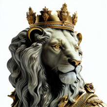 Golden Lion With Crown Statue Generative AI