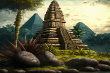 Ancestral Monument In The Tropical Lusure, The Temple Pyramid Represents The Mystical Pre-Columbian Culture. Generative AI