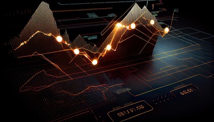 Closeup financial chart with uptrend line candlestick graph in stock market on orange color monitor background 2 .