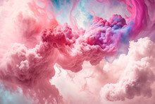 Abstract Colorful Pink Soft Pastel Color Cloud Background, Multicolored Ink Drop Fluid Motion In Water, AI Generated