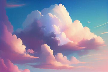 Wall Mural - Beautiful sky and clouds in soft pastel color. Soft cloud in the sky background. Generative AI