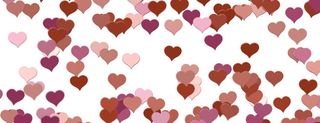 Falling red and pink hearts isolated on transparent background. Valentine’s day design. 3D rendering