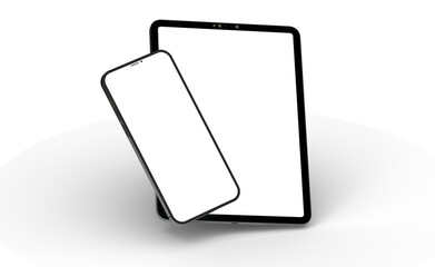 Fototapete - 3D brandless tablet with empty screen isolated on white background