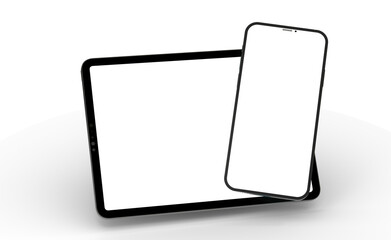 Fototapete - Gadgets including smartphone, digital tablet and laptop, blank screen with
