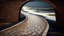  long brick way to horizon over the ocean surface, Generative Ai