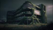Abandoned Building, Post Apocalyptic City, Dark Mood, Urban Horror Fantasy Decor. Generative Ai