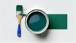 Grüner Farbtopf mit Pinsel isoliert auf weißen Hintergrund mit Platzhalter. Wandfarbe zum Renovieren - Generative Ai