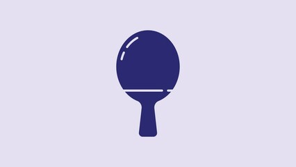 Sticker - Blue Racket for playing table tennis icon isolated on purple background. 4K Video motion graphic animation