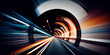abstract long exposure dynamic speed light trails in a tunnel. Generative ai