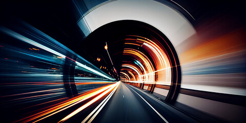 Wall Mural - abstract long exposure dynamic speed light trails in a tunnel. generative ai