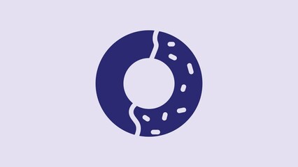 Wall Mural - Blue Donut with sweet glaze icon isolated on purple background. 4K Video motion graphic animation