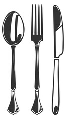 Poster - Cutlery set. Dinner table tools black icon