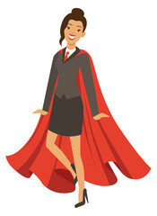 Canvas Print - Woman in red cape. Businesswoman with super powers. Female hero