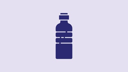 Poster - Blue Bottle of water icon isolated on purple background. Soda aqua drink sign. 4K Video motion graphic animation