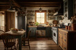 Rustic farmhouse kitchen with vintage elements and modern amenities, generative ai