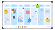 Kanban board with business strategy. Cartoon plan stickers