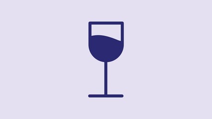 Sticker - Blue Wine glass icon isolated on purple background. Wineglass sign. 4K Video motion graphic animation